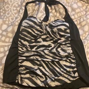 Zebra and Black tankini swim top.